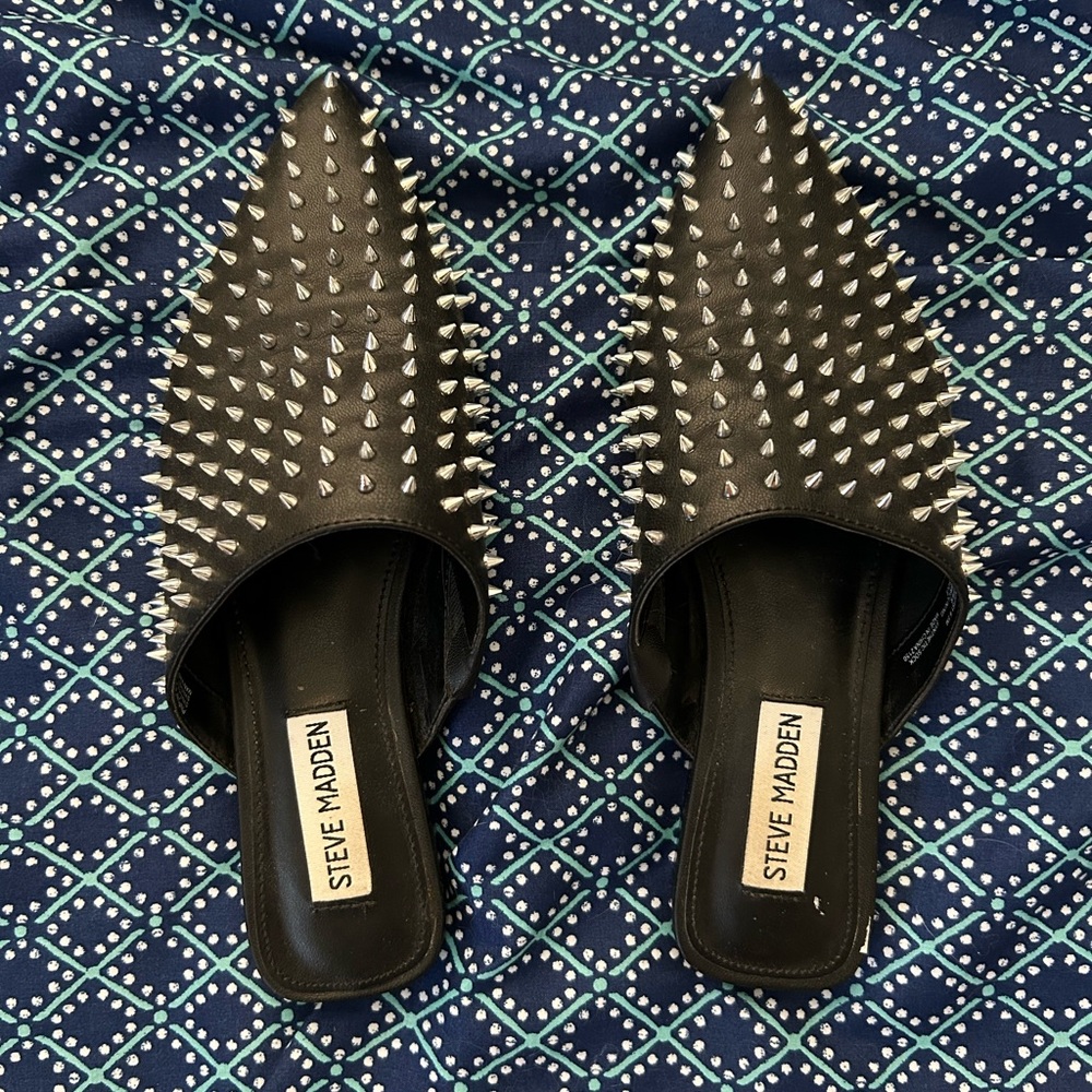Steve Madden Black Spiked Mules